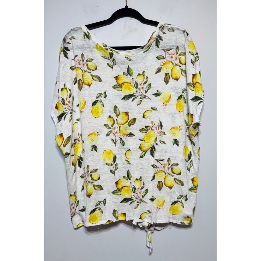 Cynthia Rowley 100% Linen Lemon Blouse Size 2X Cottagecore Countryside Fairy Top - Picture 3 of 4